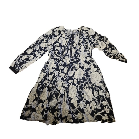 Time and Tru Dresses & Skirts - Time and Tru Womens XL 16-18 Navy White Floral Tiered Long Sleeve Mini Dress NWT